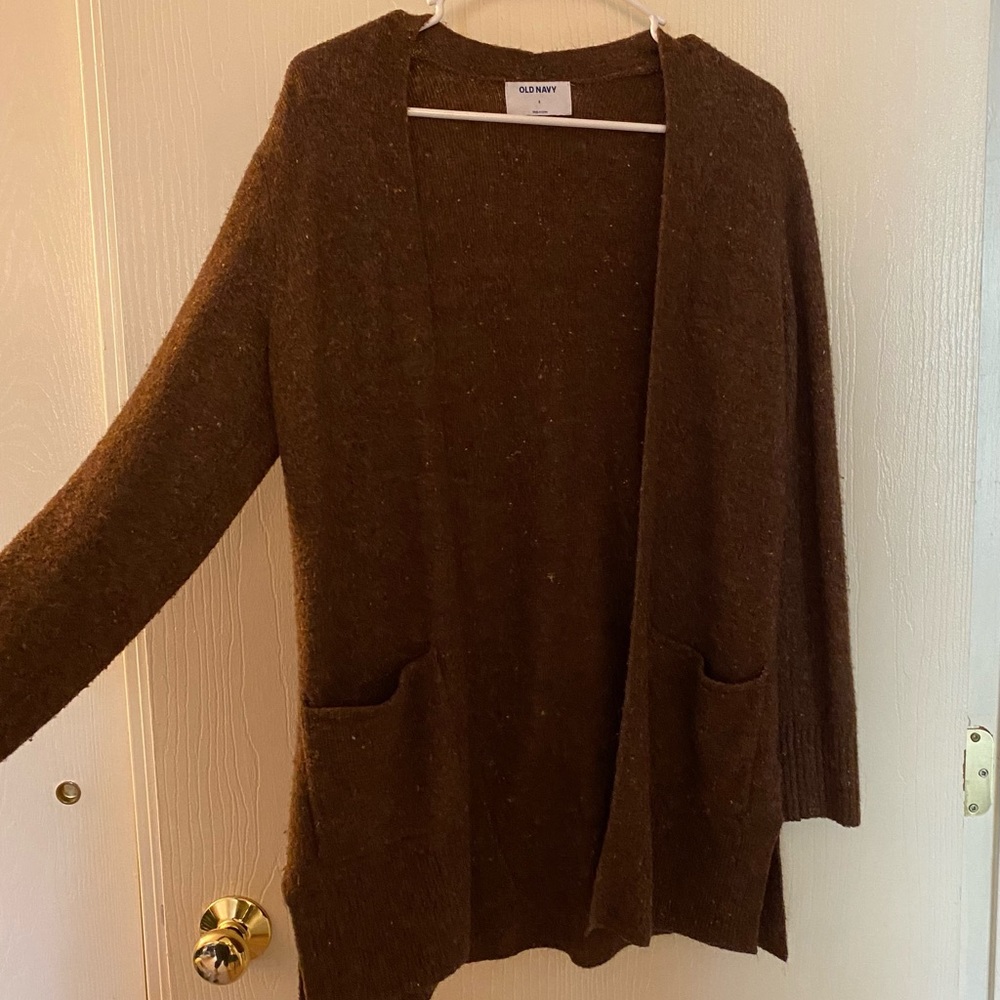 Long warm brown Cardigan, size S, Old Navy